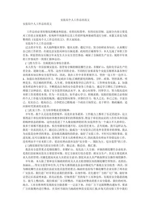 安监局个人工作总结范文