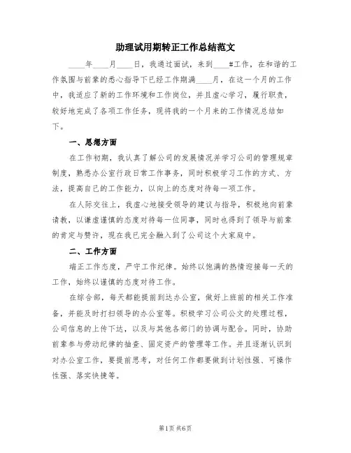 助理试用期转正工作总结范文(三篇)