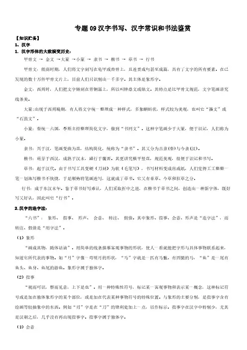2021中考语文 专题9 汉字和书法鉴赏【含答案】