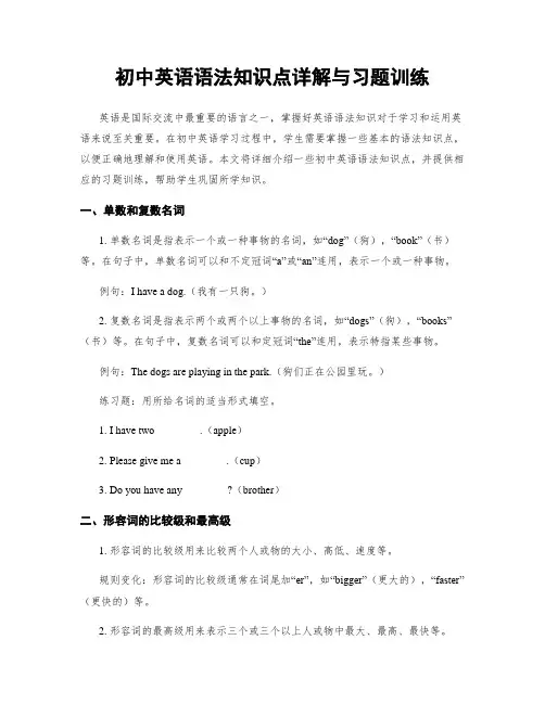 初中英语语法知识点详解与习题训练