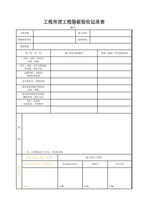 工程吊顶工程隐蔽验收记录表