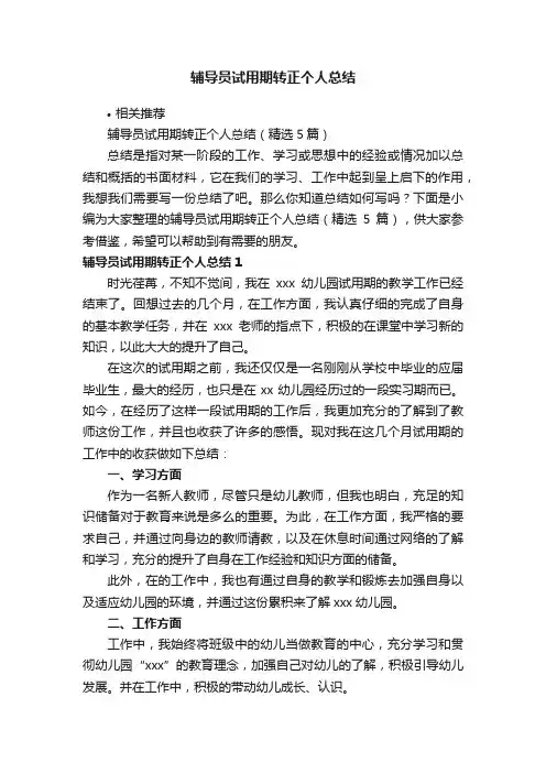 辅导员试用期转正个人总结