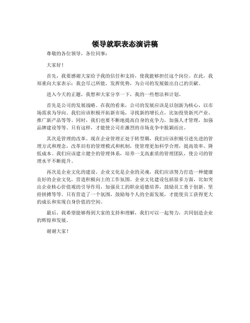 领导就职表态演讲稿