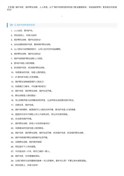 保护鸟类的宣传标语三篇