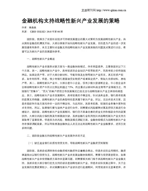 金融机构支持战略性新兴产业发展的策略
