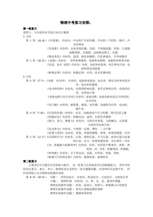 2012年中考物理复习计划