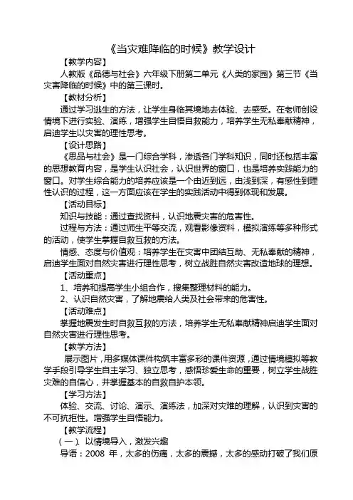 《当灾难降临的时候》教学设计
