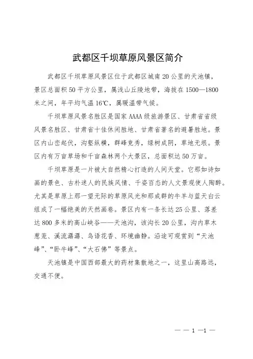 武都区千坝草原风景区简介