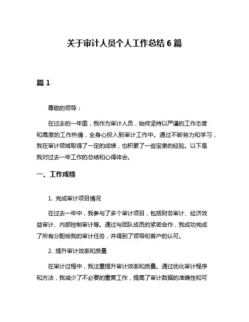 关于审计人员个人工作总结6篇
