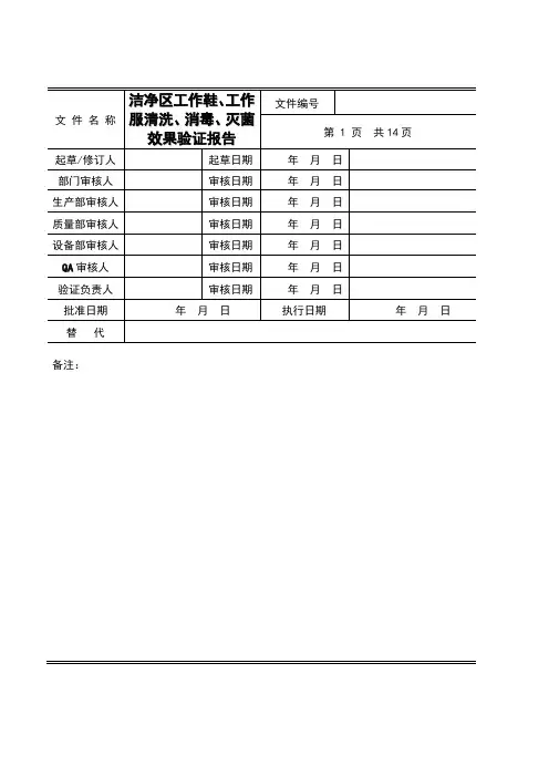 洁净区工作鞋、工作服清洗消毒、灭菌效果验证报告