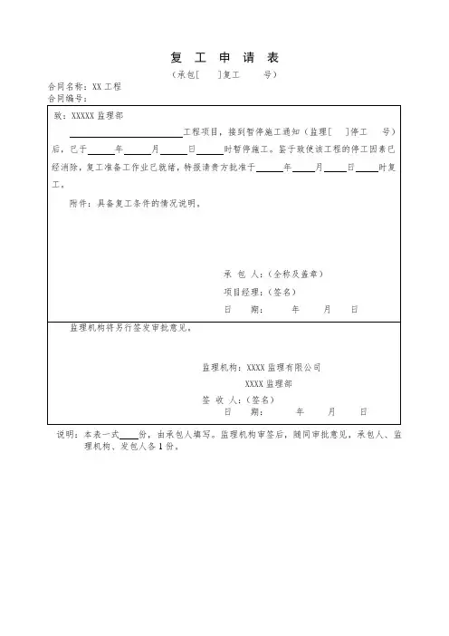 复工申请表