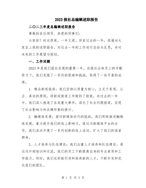 2023报社总编辑述职报告