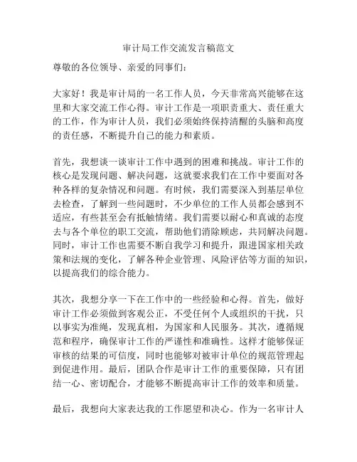 审计局工作交流发言稿范文