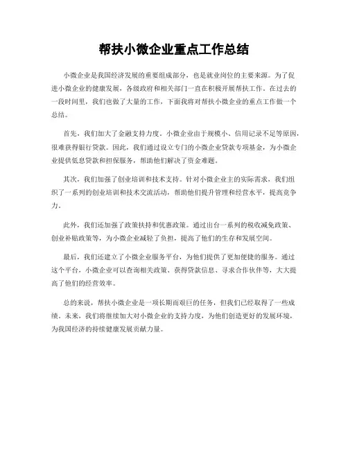 帮扶小微企业重点工作总结