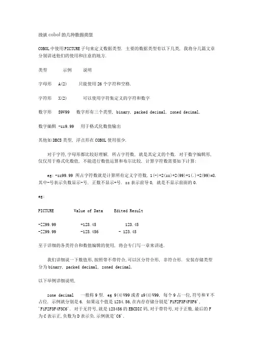 浅谈cobol的几种数据类型