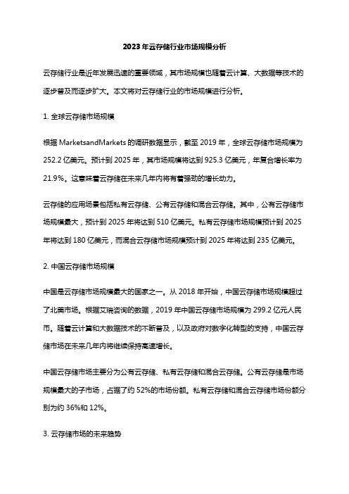 2023年云存储行业市场规模分析