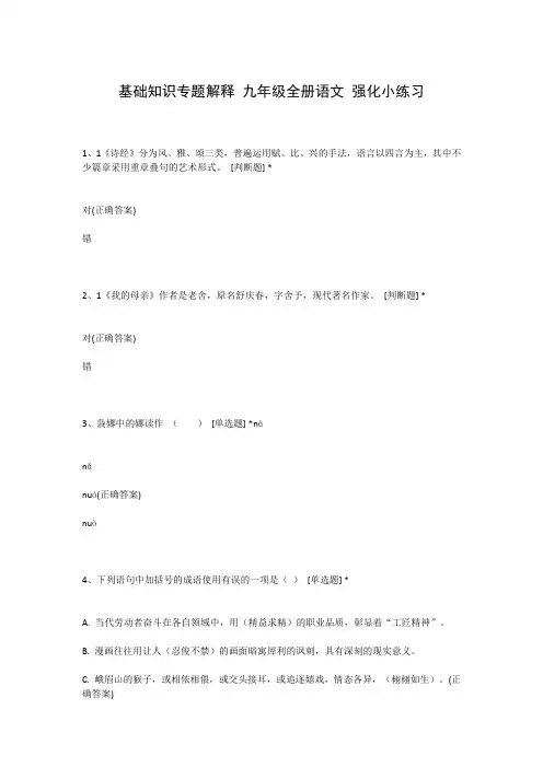 基础知识专题解释 九年级全册语文 强化小练习