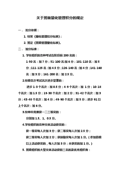 关于班级量化管理积分的规定