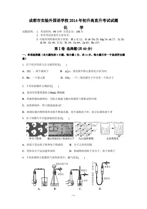 成都实外2014初升高化学试题