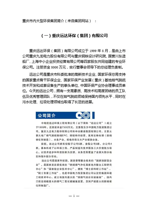 9重庆市内大型环保集团介绍
