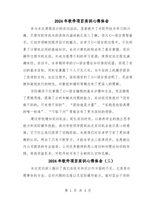 2024年软件项目实训心得体会（三篇）