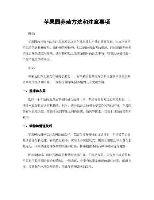 苹果园养殖方法和注意事项