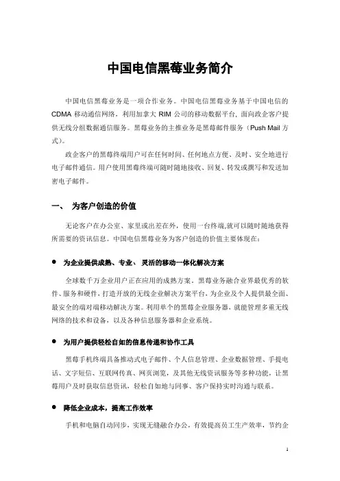 中国电信黑莓业务简介