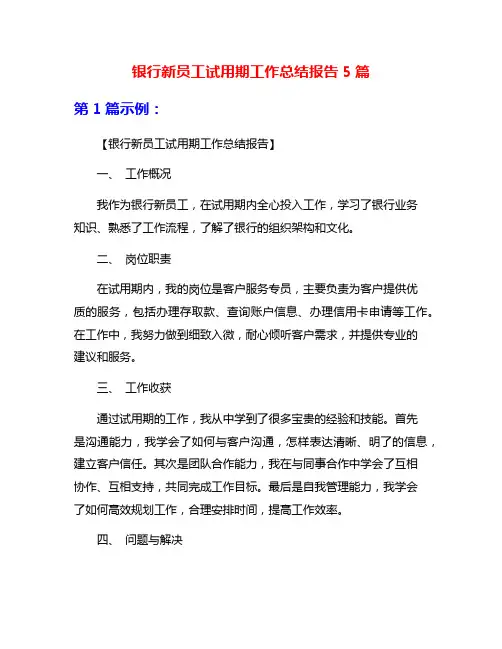 银行新员工试用期工作总结报告5篇