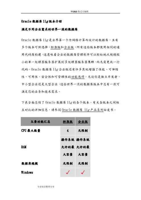 Oracle数据库11g版本介绍