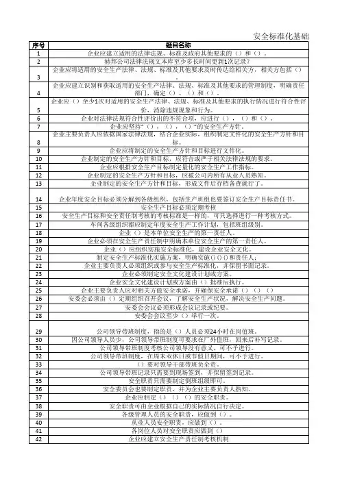 安全标准化基础知识考试题库