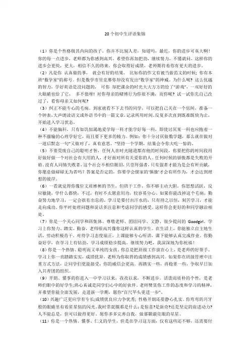 20个初中生评语集锦
