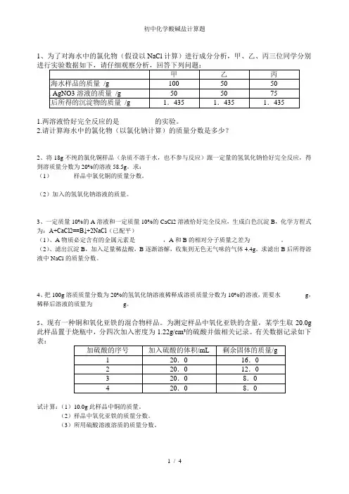 初中化学酸碱盐计算题