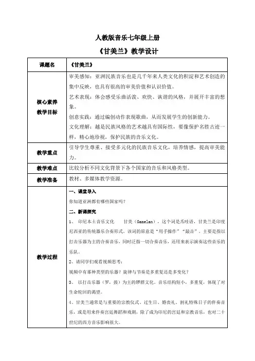 【核心素养目标】人教版音乐七年级上5.2甘美兰教学设计