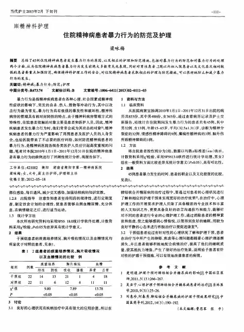 住院精神病患者暴力行为的防范及护理