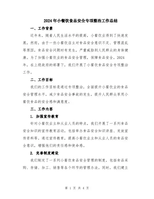 2024年小餐饮食品安全专项整治工作总结