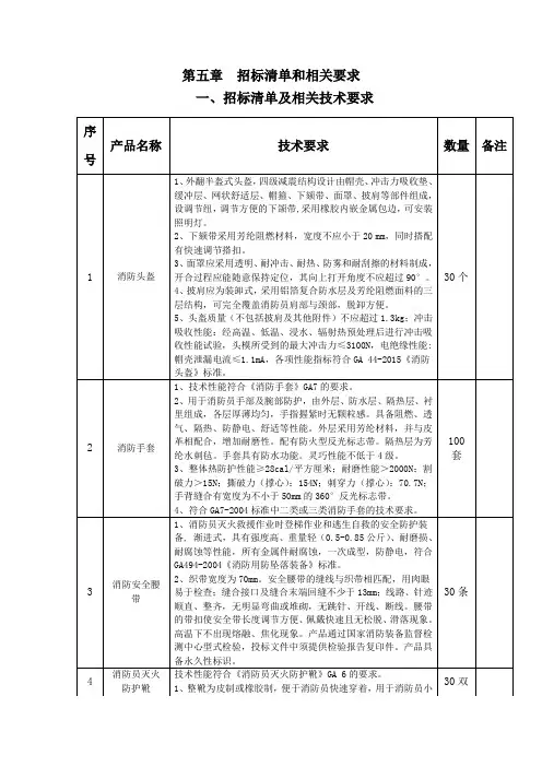 第五章 招标清单和相关要求招标清单及相关技术要求