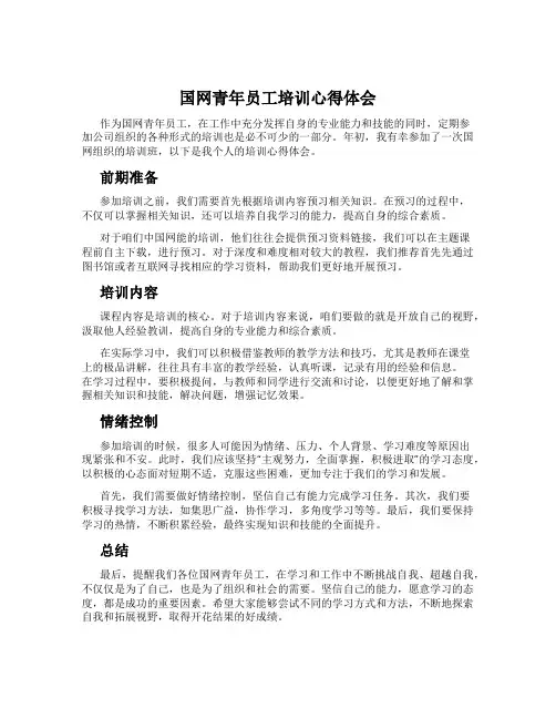 国网青年员工培训心得体会