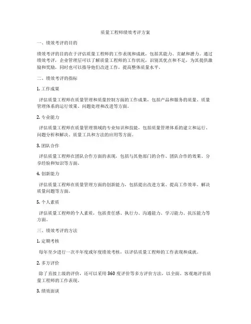 质量工程师绩效考评方案