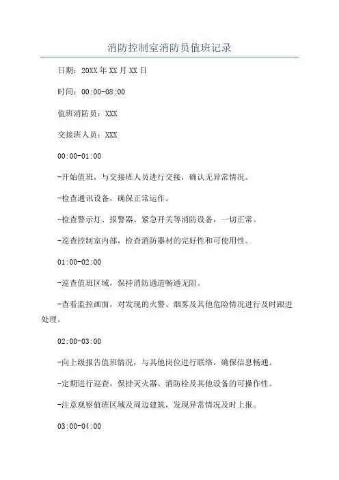 消防控制室消防员值班记录