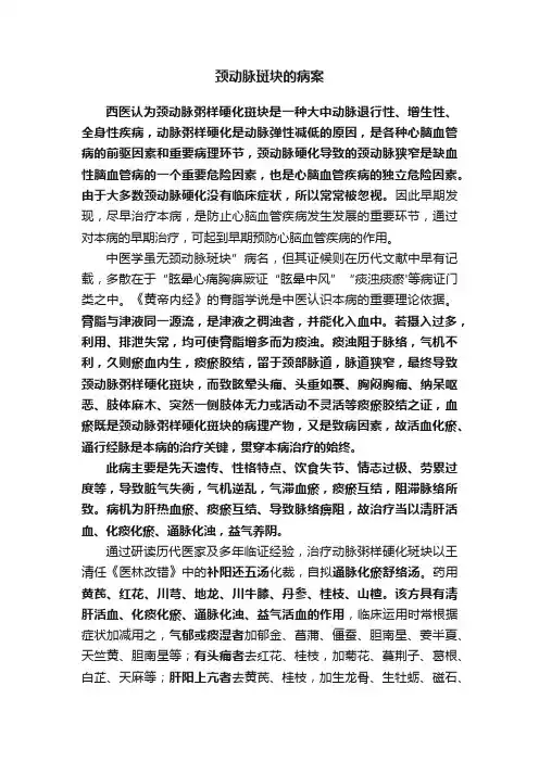 颈动脉斑块的病案