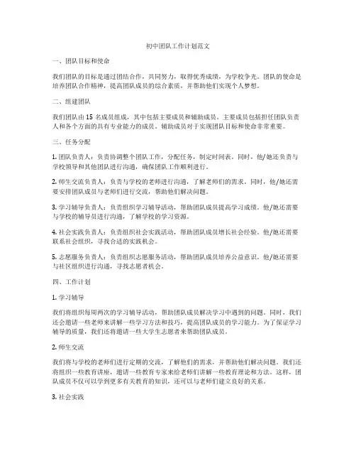 初中团队工作计划范文