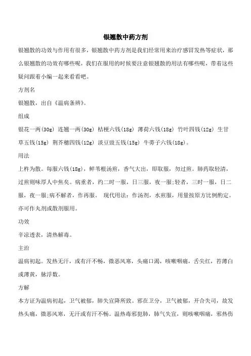 【优秀文档】银翘散中药方剂