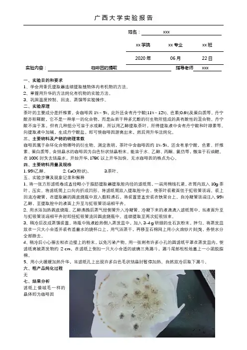 从茶叶中提取咖啡因实验报告、