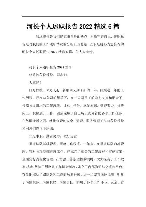 河长个人述职报告2022精选6篇