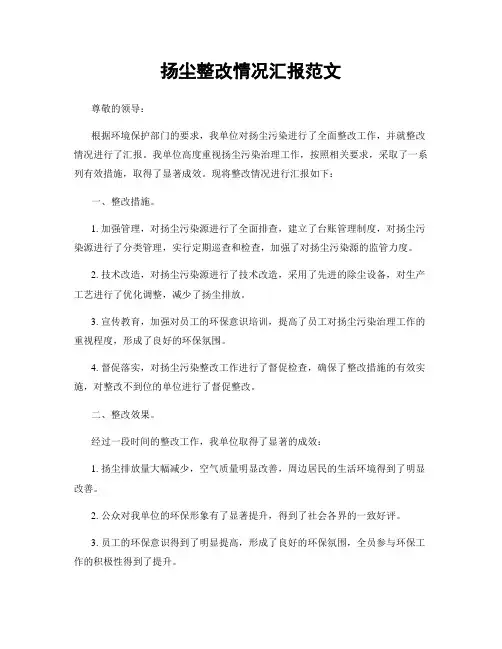 扬尘整改情况汇报范文