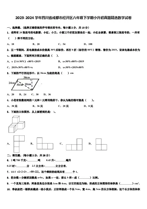 2023-2024学年四川省成都市经开区六年级下学期小升初真题数学试卷含解析