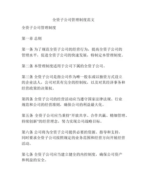 全资子公司管理制度范文