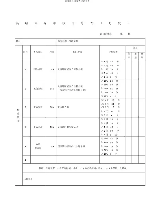 高级美导绩效考核评分表