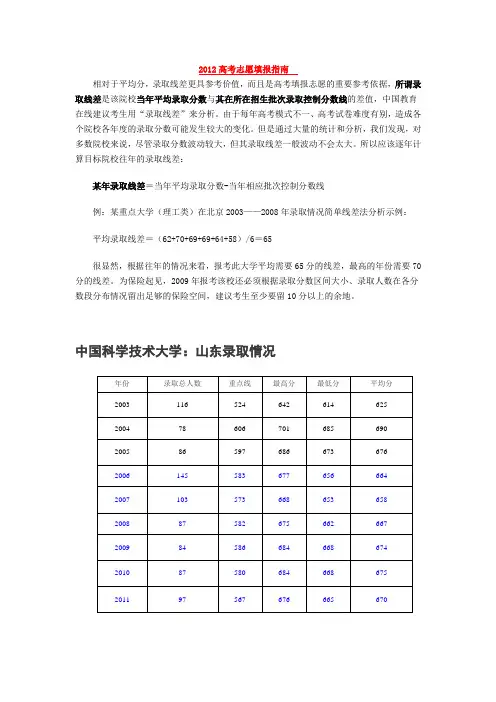 2012高考志愿填报指南(分数)