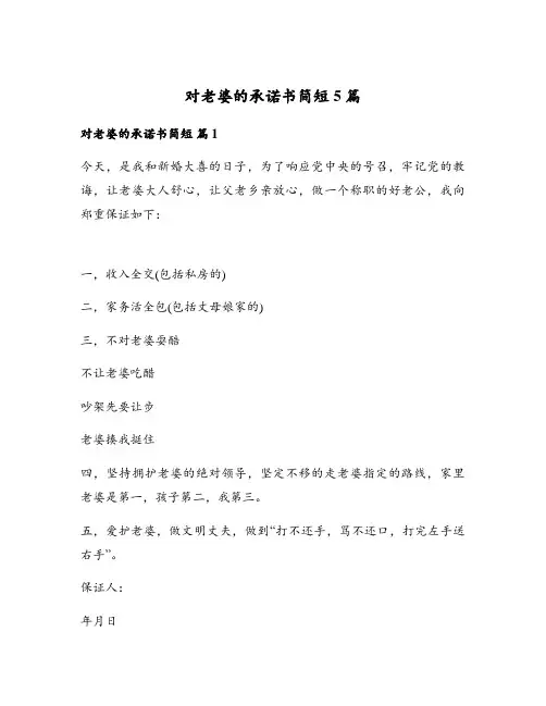 对老婆的承诺书简短5篇